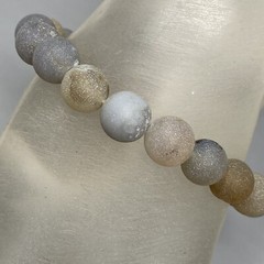 Stone Bracelet Women Neutral Gray Brown Matte Gemstone Beads Stretch Energy 6.5″