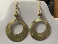 NEW LISTING* LG.HANDCRAFTED VTG.ENGRAVED GOLDEN BRASS- OPEN RING- EARRINGS-NEW#3