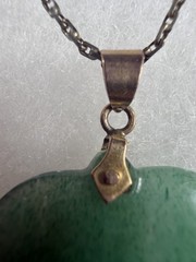14K Gold Bail Green Heart Stone Pendant 1/20 14K GF 18” Necklace Vintage