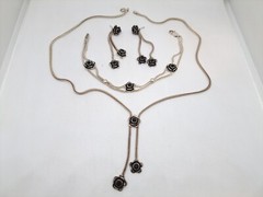 Vintage Set Necklace, Stud Earrings and Bracelet 925 Black Rose Ideal Gift
