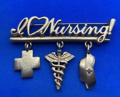 Vintage JJ Jonette GoldTone Pin Brooch I Love Nursing Dangle Charms J07