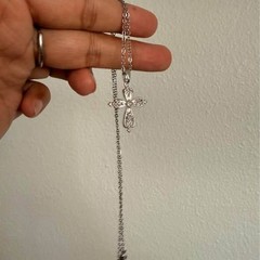 Lace Cross Zircon Titanium Steel Necklace Layering Choker Necklace