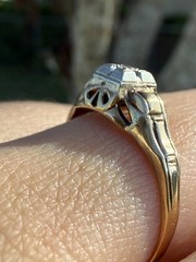 1930s Art Deco 10K Gold Diamond Engagement Ring Two Tone Illusion Sz 7.25