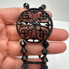 Vintage 80s Black Tone Bicone Beads Stretch Cuff Bracelet Women’s Jewelry