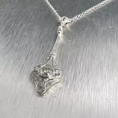 Art Deco Vintage Style Round 2Ct Lab Created Diamond 14K White Gold FN Pendants