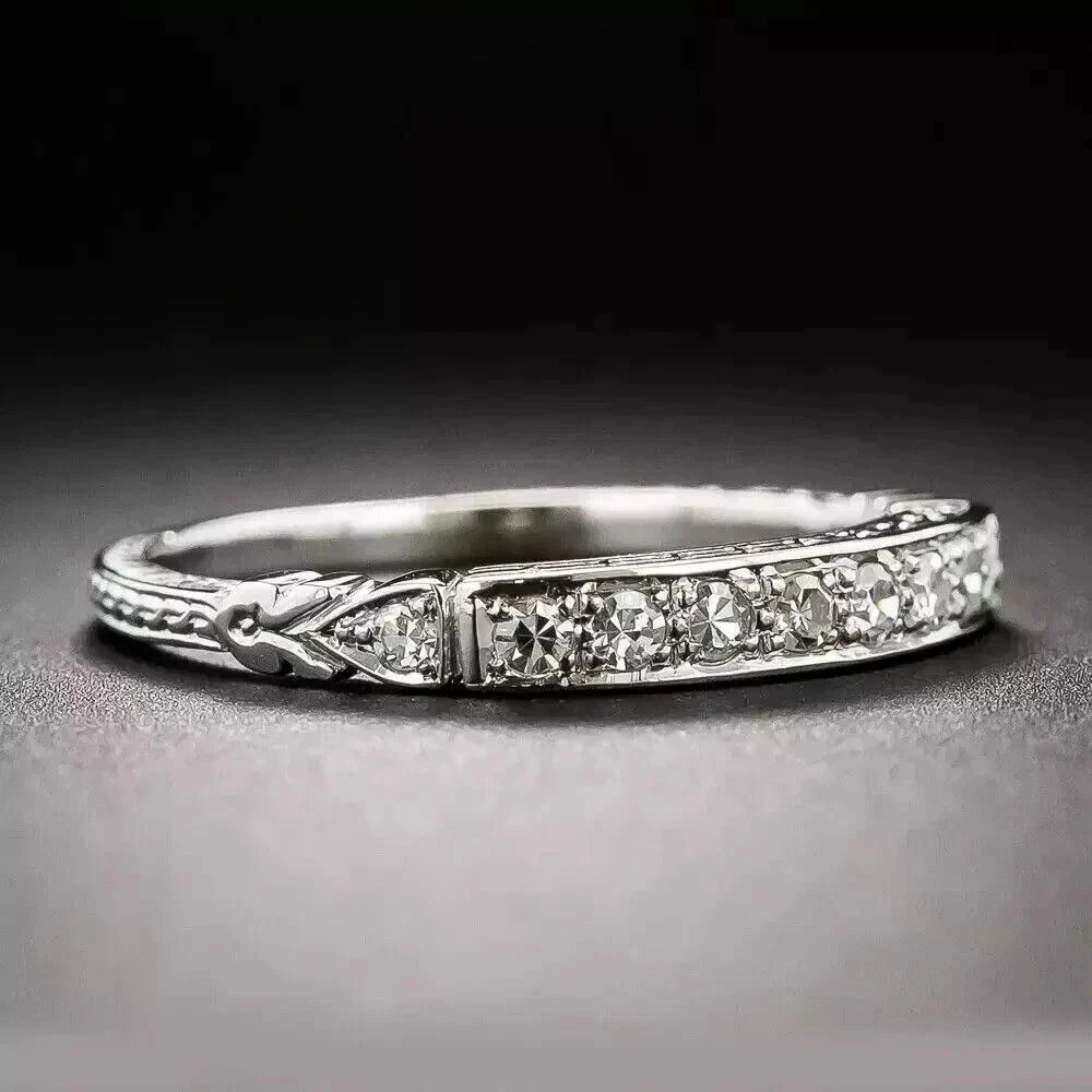 2Ct Art Deco Style Lab Created Diamond Engagement Band 14K White Gold Over Ring