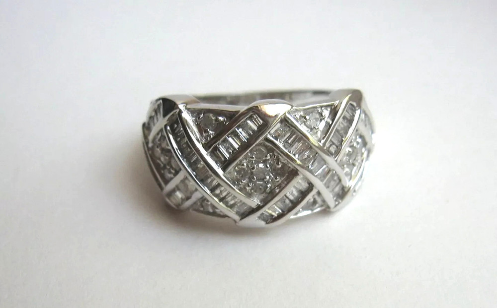 Vintage Designer OTC 14K Solid White Gold Diamond Cocktail Cluster Sz 7 Ring