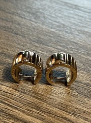 Vintage Hinged Clip On Gold Tone Metal Hoop Earrings