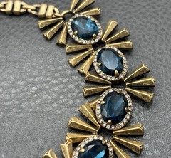 Vintage Chunky Blue Crystal Rhinestone Starburst Statement Y2K Necklace 20”
