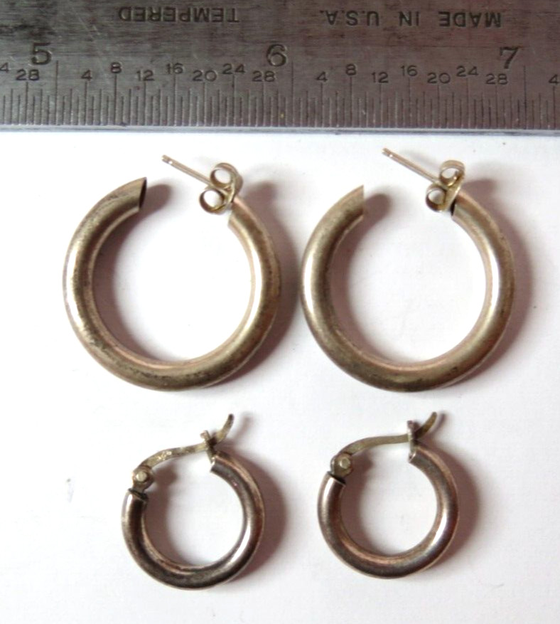 VINTAGE 2 SETS OF PAIR STERLING SILVER WOMEN EARRINGS STUD PIERCED 23mm & 15mm,,
