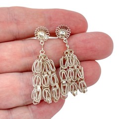 Vintage Sterling Silver 925 Byzantine Link Chain Fringe Dangle Earrings