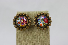 Murano/Millefiori Glass Inset Brass Clip-on Earrings, 21gr