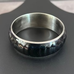 Vintage 80s Black Enamel Silver Tone Bangle Bracelet Chunky Dome Modernist Gift