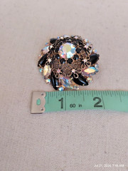 Stunning Dome Shaped Black & AB Marquis cut Rhinestone Flower Brooch