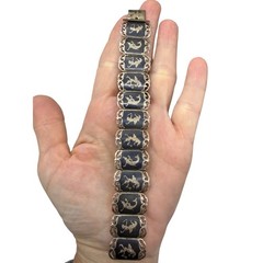 Siam Sterling 925 Nielloware Bracelet Thai Dancer Goddess Panel Link 1940s