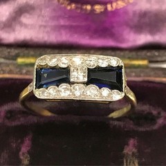 Art Deco Style Sapphire & Lab-Grown Diamond 14K Yellow Gold FN Wedding Gift Ring