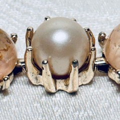 CORO pink confetti Lucite cabochon faux pearl bracelet fold over clasp vintage