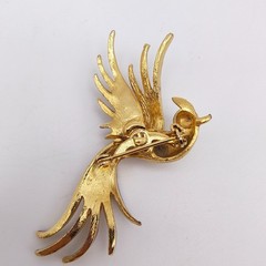 Vintage Bird Of Paradise Brooch Gold Tone Red Green Enamel Rhinestone Tropical