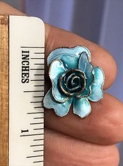 11. Vintage Sterling Silver 925 Blue Enamel ROSE Flower Stud Earrings 21 x 17mm