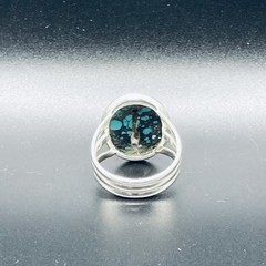 Vintage Navajo Sterling Silver Kingman Turquoise Oval Ring Size 9.5 Green Black