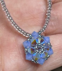 Handmade Beaded Pendant Necklace Blue Crystal Aurora Borealis Snowflake /Flower