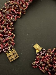 Vintage 15” Real Garnet And Seed Beaded Collar Statement Choker Necklace