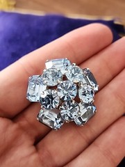 1.1/4″ Vintage Coro Brooch Pin Aquamarine Foilded Back Rhinestones Costume Jewel