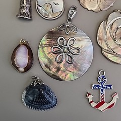 Vintage Mother of Pearl Pendant Lot of 15 Beach Shell Anchor Palm Tree