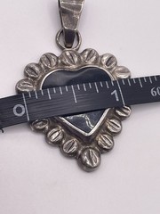 Vintage Sterling Silver Black Onyx Heart Pendant Southwestern Style Signed