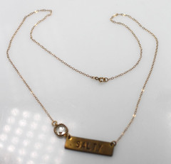 MSCO 1/20 14k Gold Filled Salty bar word clear stone pendant 19″ Necklace