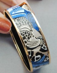 Hermes Jaguar Quetzal L Mediterannee Enamel Bangle Bracelet In Box