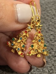 Pair Of Vintage gold toned Mode ART SIGNED Christmas Tree Earrings
