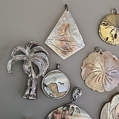 Vintage Mother of Pearl Pendant Lot of 15 Beach Shell Anchor Palm Tree