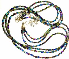 Vintage 1970’s Necklace 3 Strands Peacock Iridescent Green Blue