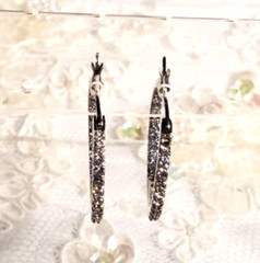 14K White Gold on Solid Sterling Silver 27mm Hoop Earrings Cubic Zirconia Stones