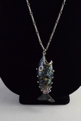 VTG Abalone Shell Silver Articulated Nautical FISH Pendant Necklace Read