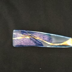 Gold Tone Enamel Rectangle Bar Brooch Pin Blue Purple No Stone 3 in