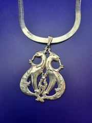 Sterling Silver ITALY 5mm Etched Herringbone Chain Necklace W Dragon Pendant 30g