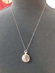 Vintage Mustard Seed Pendant in glass or acrylic ball. Goldtone fitting & chain.