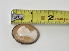 Carved Shell Virgin Mary Cameo Brooch Pin / Pendant 800 Silver Antique 1.25 Inch