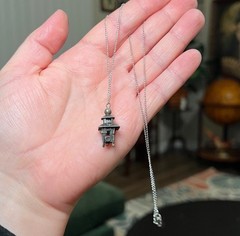 VTG Ornate Sterling Silver Chinese Lantern Pagoda Birdcage Pendant Necklace 925