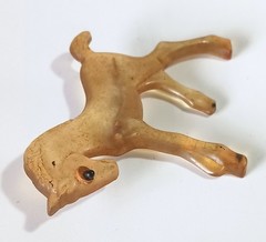 Vintage Early Plastic (Lucite?) Amber Foal Colt Young Horse Brooch 2.25″