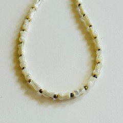 VTG Estate rose carved Beaded collar Necklace MOP Natural Mother of pearl 17.5″