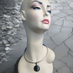 STERLING SILVER 925 Deco Modernist Necklace 31 Gr Vintage AMMONITE FOSSIL Collar