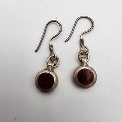 VTG 925 Mexico Sterling Silver Red Jasper Inlay Circle Dangle Drop Earrings 5g