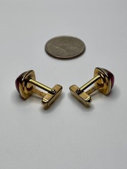 Vintage Anson Gold Tone Ruby Red Cabochon Mid Century Jelly Belly Cufflinks