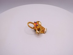 Flower Basket Brooch Pin Enamel Rinestone Gold Toned Vintage Retro 1.5 Inches
