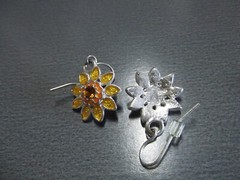 1 Pair Old .75″in Metal Yellow Sunflower Sparkly Dangle Earrings