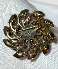 Vintage Pearl like marquise and Ruby Red Rhinestone Swirl Brooch Pin