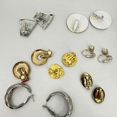 Vintage Earring Lot 14 Pairs Clip On Napier Silver Tone Red Enamel Faux Pearl